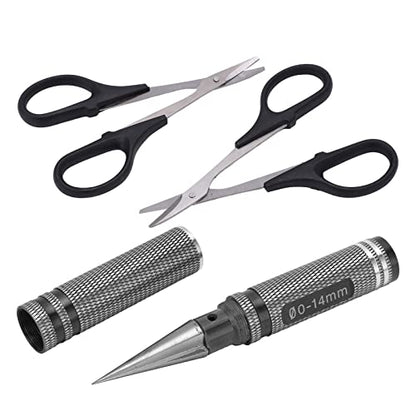 RC Curved Scissors and Hole Puncher Kit, Aluminum Alloy Body Reamer for RC Car Drone Shell Trimming, 014mm Adjustable Cutter with Ergonomic Grip (Black) - color: Black