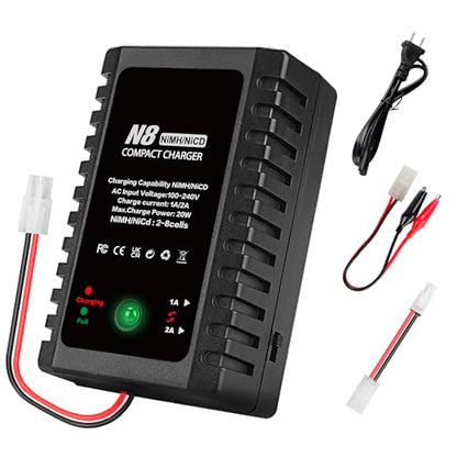 NiCD NiMH Battery Charger for 2-8S Battery Packs of Airsoft RC Car Drone | Fast RC NiCD NiMH Battery Chargers Compatible with Standard Tamiya/Mini Tamiya/Alligator Clips Connectors