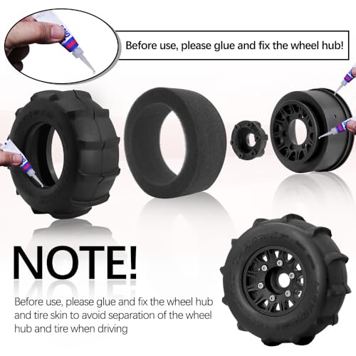 Pre-Glued Sand & Snow Paddle Wheel Tires for Slash Senton 1/10 RC Truck | 12mm/14mm/17mm Hex, Fits 1/10 RC Truck, for Arrma Sentons Slash Tires Axial Redcat Rc4wd