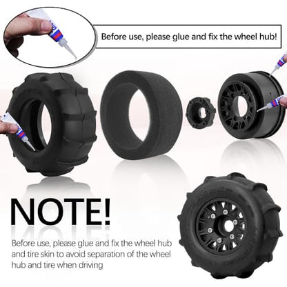 Pre-Glued Sand & Snow Paddle Wheel Tires for Slash Senton 1/10 RC Truck | 12mm/14mm/17mm Hex, Fits 1/10 RC Truck, for Arrma Sentons Slash Tires Axial Redcat Rc4wd