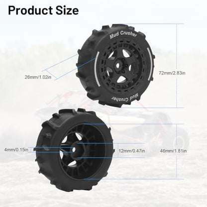 1/14 RC Wheels and Tires, daitoku 12mm Hex Hub RC Car Beach Tires for ARRMA 1/14 Typhon GROM - Black - color: Black