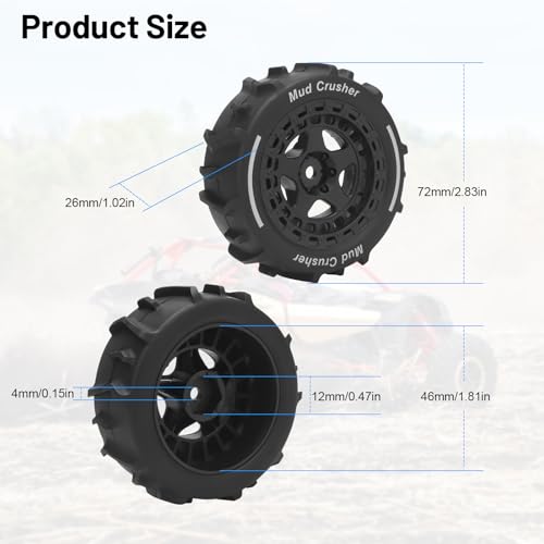 1/14 RC Wheels and Tires, daitoku 12mm Hex Hub RC Car Beach Tires for ARRMA 1/14 Typhon GROM - Black - color: Black