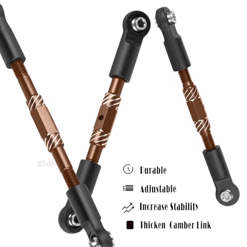 RC Aluminum Turnbuckles Camber Links Upgrades Part for 1/10 Slash/Rustler/Stampede/Hoss,1/8 Jato 4X4 4WD VXL,Turnbuckles Camber Links Hops Up,Bronze (#9027#9028#9029) - color: Bronze-(for 1/10）