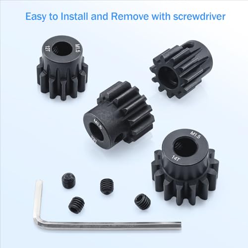 M1.5 Pinion Gear 11T 12T 13T 14T 8mm Shaft Steel Motor Gear Set for 1/5 1/6 1/7 1/8 1/10 Tra-xxas Arrma HSP HPI AXIAL LOSI RC Car Brushed Brushless Motor - size: 11T 12T 13T 14T