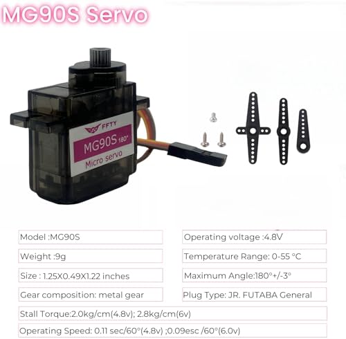 10 Pcs MG90S Servo Motor-Metal Gear 9g Micro Servo for RC Car Robot Helicopter, Mini Servos for Arduino Project(10pcs MG90S) - style: 10pcs mg90s
