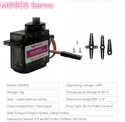 10 Pcs MG90S Servo Motor-Metal Gear 9g Micro Servo for RC Car Robot Helicopter, Mini Servos for Arduino Project(10pcs MG90S) - style: 10pcs mg90s