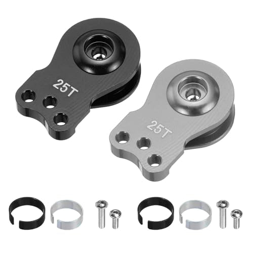 MECCANIXITY 2pcs 25T Servo Horn Arm Adjustable 3 Hole High-Torque Aluminum Alloy Servo Arm for 1/10 RC Model Car Truck Robot Boat Airplane, Titanium & Black - color: Titanium & Black