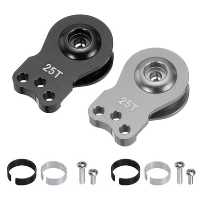 MECCANIXITY 2pcs 25T Servo Horn Arm Adjustable 3 Hole High-Torque Aluminum Alloy Servo Arm for 1/10 RC Model Car Truck Robot Boat Airplane, Titanium & Black - color: Titanium & Black