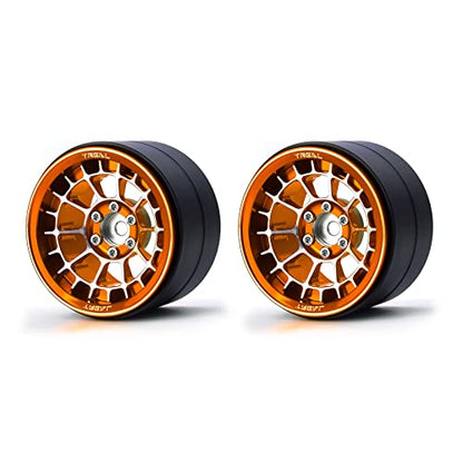 Treal Aluminium 2.2 Beadlock Wheels Rims(2) pcs Fit RC Crawler Mud Truck 2.2 Tires (Orange) - color: Orange