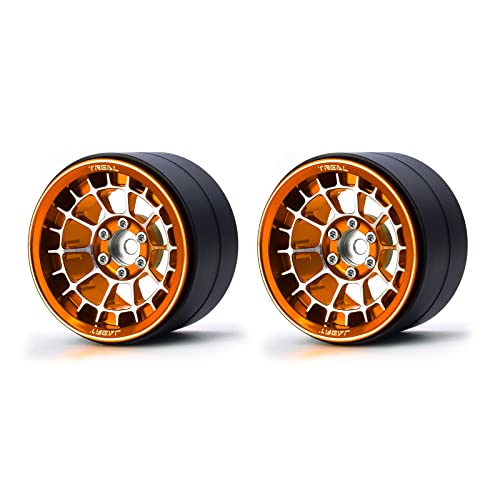 Treal Aluminium 2.2 Beadlock Wheels Rims(2) pcs Fit RC Crawler Mud Truck 2.2 Tires (Orange) - color: Orange