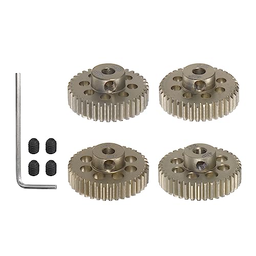 HARFINGTON 48P Hardened Pinion Motor Gear Set 4pcs 36T 37T 38T 39T Fit 1/8 inch RC Motor Shaft 48 Pitch 7075 Aluminum Gears for RC Car, with Hex Key - style: 36T 37T 38T 39T