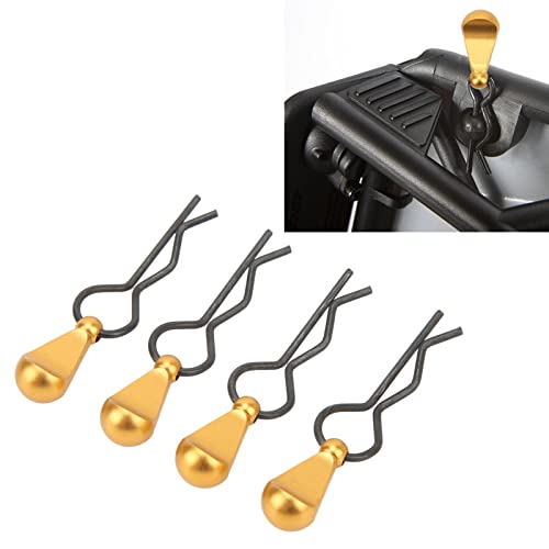 4pcs RC Body Clips R Pins Stainless Steel R Clips with Aluminium Alloy Pull Tabs for 1/8 1/10 RC Car (Gold) - color: Gold