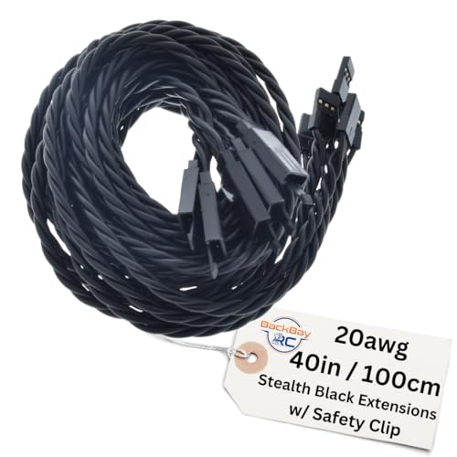 100CM / 40in 20awg Twisted Servo Extension Cable w/Safety Clip - All Black/Stealth Series - 100 Strands for RC Planes, Drones, Trucks, E-Bikes - 11 Lengths / 5 Wires Per Pack - style: 100CM / 40in