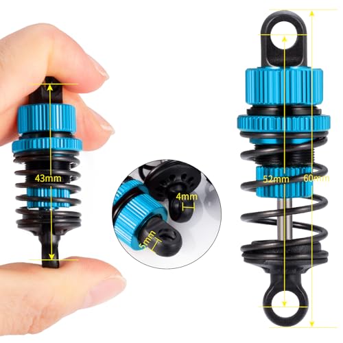 4Pcs JGGZONE 1:10 52mm RC Oil Filled Shock Absorbers Assembled Kit Compatible with Tamiya TT-01 TT-02 M03 M04 M05 M06 1:10 On Road Car Upgrades Replace Parts (Blue, 52MM) - color: Blue, size: 52MM