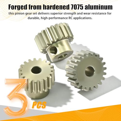 3PCS 48P Pinion Gear Set 7075 Aluminum Alloy 3.175mm Shaft 19T 20T 21T with Screws & Hex for 1/10 RC Arrma Traxxas HPI Sakura Losi Axial SCX10 Tamiya Monster Truck Buggy Motor Gears Upgrade - size: 19 20 21T