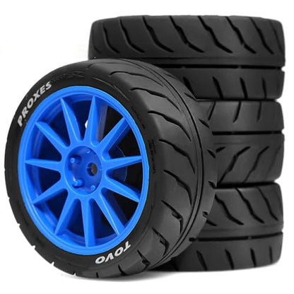 1/10 RC On Road Racing Tires and Wheels 12mm Hex OD 2.72'' RC Rally Street Tyres for 1:10 Scale Touring Drift Car Tamiya TT01 TT02 XV01 TA06 A959 PTG2 HPI KYOSHO HSP Traxxas 4PCS (Blue) - color: Blue