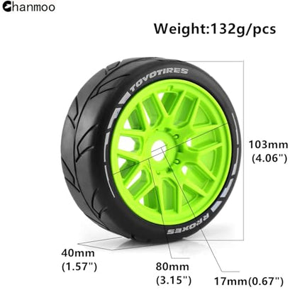 1/8 RC On Road Car Tires and Wheels Rims 17mm Hex 103mm Rubber Rally Tyres for 1:8 Scale RC On-Road Racing Car HPI WR8 HSP Hobao ARRMA Redcat Losi Kyosho VRX RC Rally Drift Car 4PCS (White) - color: White