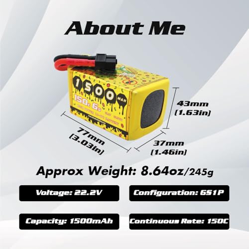 CNHL Speedy Pizza 1500mAh 6S Lipo Battery 22.2V 150C XT60 Plug (2 Packs) | Low internal resistance offers explosive acceleration and agile control for FPV racing drones and cinematic quadcopters.