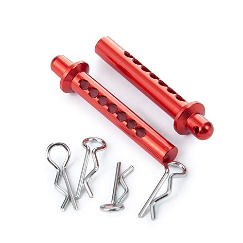 RC-Hub 2pcs Aluminum Front Body Mounts Post with Clips Pins for 1:10 AXIAL SCX10 90046 RC Crawler Cars (Red) - color: Red