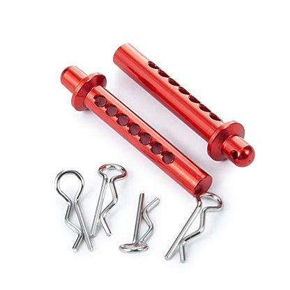 RC-Hub 2pcs Aluminum Front Body Mounts Post with Clips Pins for 1:10 AXIAL SCX10 90046 RC Crawler Cars (Red) - color: Red