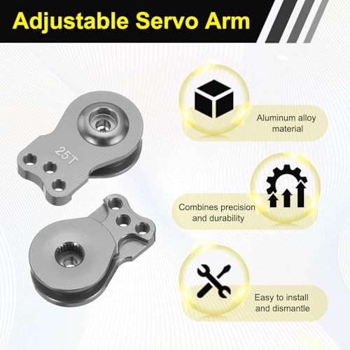 MECCANIXITY 2pcs 25T Servo Horn Arm Adjustable 3 Hole High-Torque Aluminum Alloy Servo Arm for 1/10 RC Model Car Truck Robot Boat Airplane, Titanium - color: Titanium