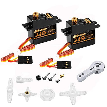 2PCS 21G Mini Digital Servo, Steering Gear Full Metal Gear Micro RC Servos Motor Kit with 25T Servo Horn for 1/18 1/16 1/14 RC Car Model Boat Fixed-Wing Helicopter Airplane Robot Toy