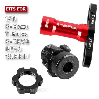 RC 17mm Wheel Hex 6mm Extended Wheel Hub Drive Upgrades Part for 1/10 E-Maxx/T-Maxx/E-Revo/Revo/Summit,4pcs Aluminum Hex Hub Adapters & Nuts w/Wrench,Replace Part #6469 5854,Black