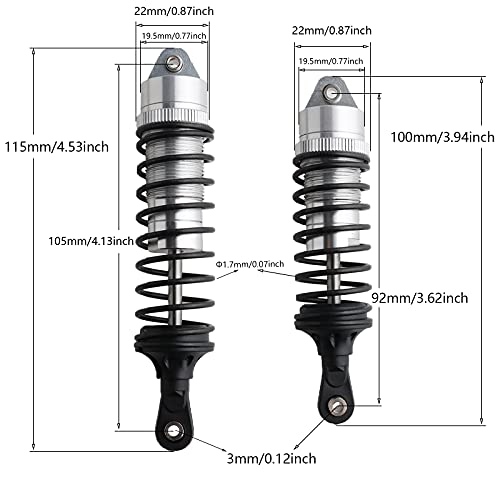 5862 Front & Rear Aluminum Alloy Shock Absorber for 1/10 Slash 4x4 Hoss Rustler Stampede Bandit VXL Nitro Shock Parts Replace of 3760 3762 SLA014 (4-Pack) (Silver) - color: Silver