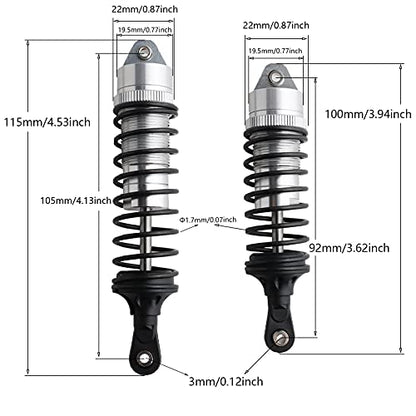 5862 Front & Rear Aluminum Alloy Shock Absorber for 1/10 Slash 4x4 Hoss Rustler Stampede Bandit VXL Nitro Shock Parts Replace of 3760 3762 SLA014 (4-Pack) (Silver) - color: Silver
