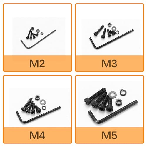 1780 Pcs M2 M4 M5 M3 Screws Set, Metric Bolt Assortment Kit, Metric Machine Screw Assortment Kit, Alloy Steel Black Bolts and Nuts Kits with Washers Set, Hex Socket Head Cap Screws Kit - size: M2/M4/M5mm-1780Pcs