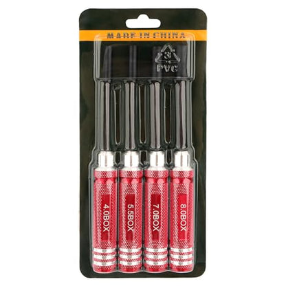 RC Hex Nut Driver Set Repair Tool Kit 4.0/5.5/7.0/8.0mm Hexagonal Head Nut Socket Wrench Screwdrivers for Hobby RC Quadcopter Helicopter FPV Drone Car Airplane(Red) - color: Red
