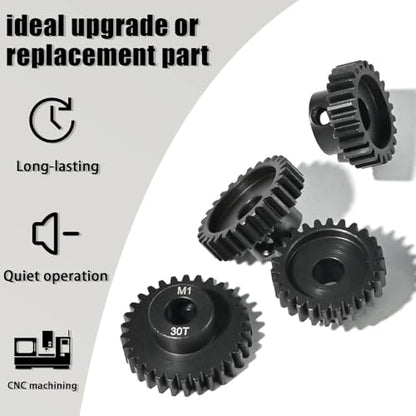 M1 8mm Steel Pinion Gear Set 24T 26T 28T 30T with Laser-Engraved Tooth Count for 1/5 X-Maxx Rc Model Car Buggy Truck Replacement Mod 1 Gear Compatible with Brushed & Brushless Motors 4 Pcs - size: M1-8-24T-26T-28T-30T