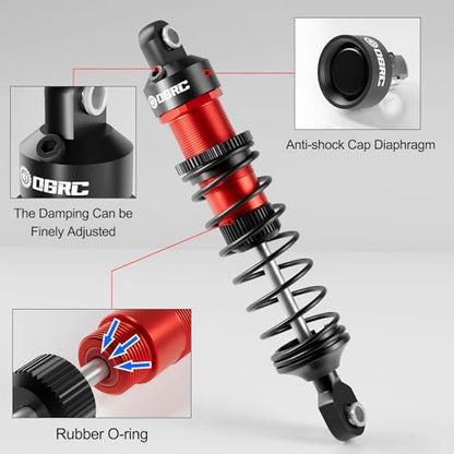 OGRC 92mm RC Shock Absorber for 1/16 Traxxas Mini Maxx XRT 1/10 TRX4 SCX10 | Aluminum, with Progressive Springs, Top-cap Bleeder Hole, Oil Shocks, Red - color: Red