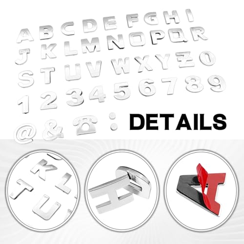 40PCS Custom Car Decal, 3D Chrome Letters Emblem, DIY Adhesive Number Symbol Badge, Vehicle Logo Stickers and Decals for Car Side Rear Trunk and Wall Decor Outdoor, Automotive Accessories