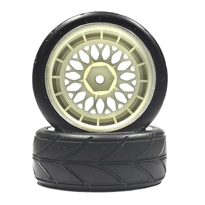 4PCS/Set 64mm Rubber Tires & Plating Plastic Wheels Rims Replacement Part for 1/10 RC On-Road Touring Car Racing Car (Gold, Offset 9mm) - color: Gold, size: Offset 9mm