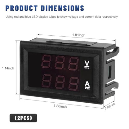 2 PCS 0.28" Digital Voltmeter Ammeter, DC 0-100V 10A Amp Volt Meter Gauge with Connect Wires, Mini Dual LED Display Panel Current Voltage Monitor Tester for EV Cars Boats