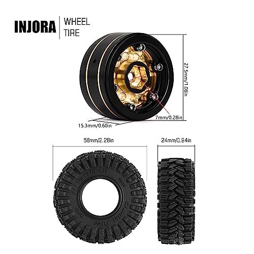 INJORA Black Coating Brass 1.0 Beadlock Wheel Tires Set for 1/24 1/18 RC - color: Black