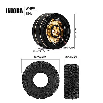 INJORA Black Coating Brass 1.0 Beadlock Wheel Tires Set for 1/24 1/18 RC - color: Black