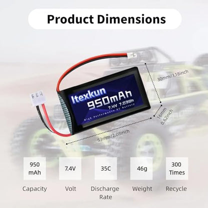 SCX24 Battery 2 PCS 7.4V 950mAh 35C Li-po Batteries with PH2.0 Plug for Axial SCX24 RC Truck with 2S Charger