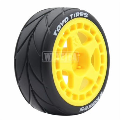 4PCS RC 1/10 On-Road Tires 65mm RC Rubber Tires w/Plastic Wheel Rim 12mm Hex Fit for 1/10 RC On-Road Rally Car HPI Tamiya TT01 TT02 Kyosho Wltoys 144001 - color: Yellow 1