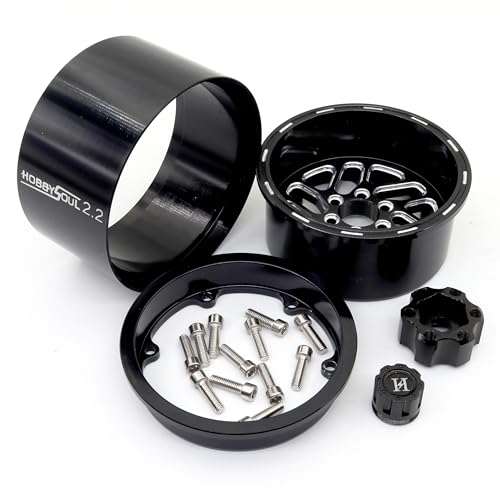 2.2 Beadlock Wheels 4-Pack For 1/10 RC Crawler SCX10 TRX4 Capra | -11mm negative offset,40mm wide aluminum wheel black color rims with 12mm hex hub,for 1/10 RC crawler vehicles Upgrades - color: Black