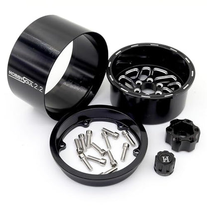 2.2 Beadlock Wheels 4-Pack For 1/10 RC Crawler SCX10 TRX4 Capra | -11mm negative offset,40mm wide aluminum wheel black color rims with 12mm hex hub,for 1/10 RC crawler vehicles Upgrades - color: Black