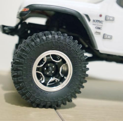 RC 1.0 Beadlock Wheels Offsets -2 Aluminum Rims for AX24 1/18 TRX4M All 1/24 Scale SCX24 Deadbolt RC Crawler Car Wheels Upgrades 4Pc (Black & Silver) - color: Black & Silver