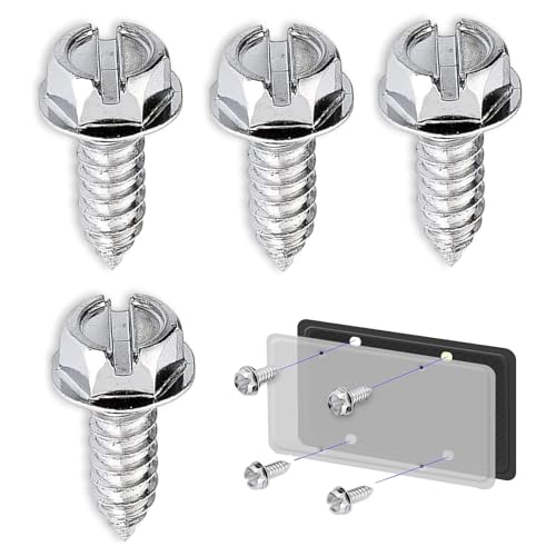 4PCS License Plate Screws, Stainless Steel License Plate Bolts Kit, Rustproof Self Tapping Mounting License Plates Security Fasteners, Universal for Car Truck SUV (Silver) - color: Silver