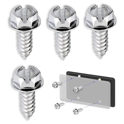 4PCS License Plate Screws, Stainless Steel License Plate Bolts Kit, Rustproof Self Tapping Mounting License Plates Security Fasteners, Universal for Car Truck SUV (Silver) - color: Silver