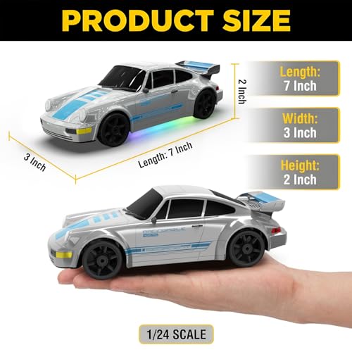 RC Drift Car 1:24 Remote Control Car 4WD 15KM/H High Speed Racing Sport Car with LED Lights RC Cars Toy for Kids Boys Girls Adults Gifts Birthday Christmas - color: Gray