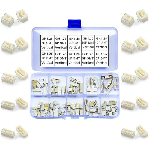 JST Connector Kit, GH1.25 SMT Header Jst 1.25mm Pitch IC Socket Plugs Adapter, JST-GH 2/3/4/5/6/7/8/9/10/12Pin SMT Header Surface Mount Top Type Vertical Header (GH1.25-SMT-Ver) - size: JST-1.25MM-GH-SMT-Vertical Header