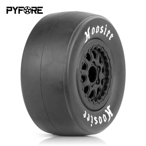 1/10 RC Racing Slick 105x45mm Tires & Wheels Set: Rubber Tires on 12mm Hex Rims for Traxxas Slash, ARRMA Senton, LOSI Short Course Truck - Upgrade (4Pcs)