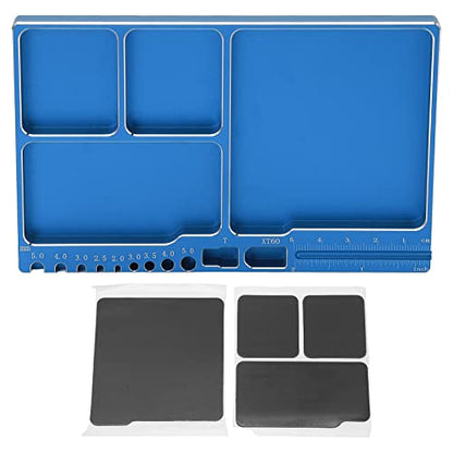 RC Magnetic Tray, 16x10x1.1cm Universal Aluminium Alloy Screw Tray RC Model Repair Tool Tray with Magnetic Pad for RC Trucks (Blue) - color: Blue