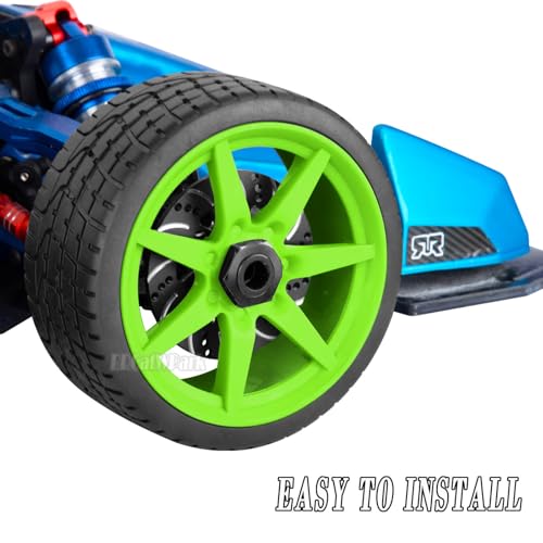 RC Highway Tires Wheel for 1/7 Infraction 6S BLX/Limitless,1/8 Typhon 6s BLX,7 Spokes Wheel Rim & Rubber Highway Tires RC Drift Tires,Green - color: Green - (4pcs Highway Tires)